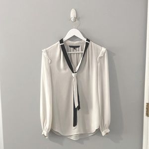White Chiffon Blouse with Shoulder Ruffle Detail